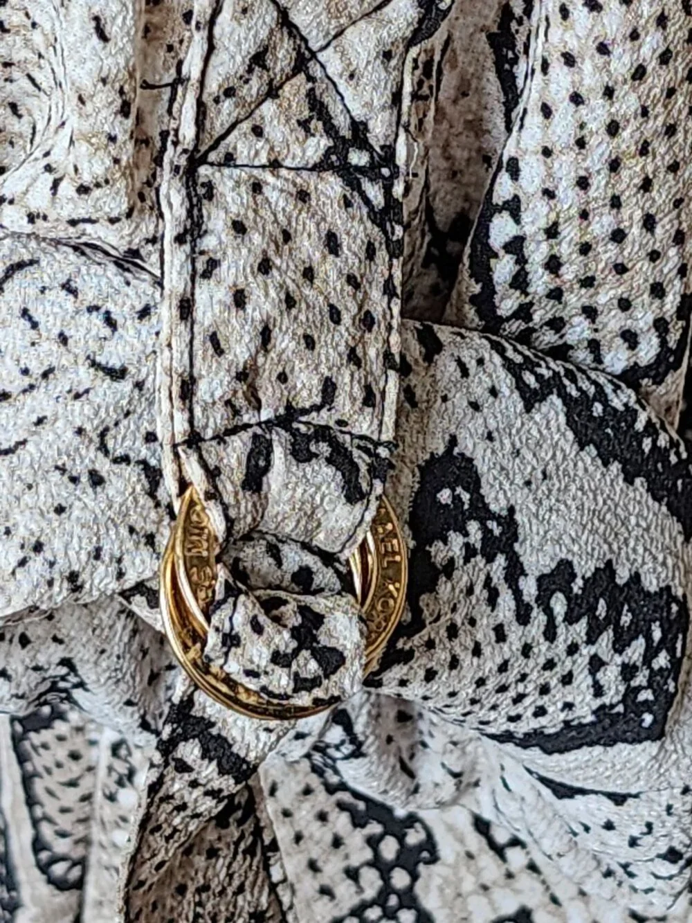 MICHAEL KORS Snakeskin Python Print Notch Neck Roll Tab Blouse Top